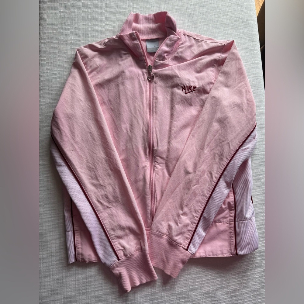 VTG Nike Windbreaker Track Jacket Youth Medium 8-10 Pink With Red Trim VGUC